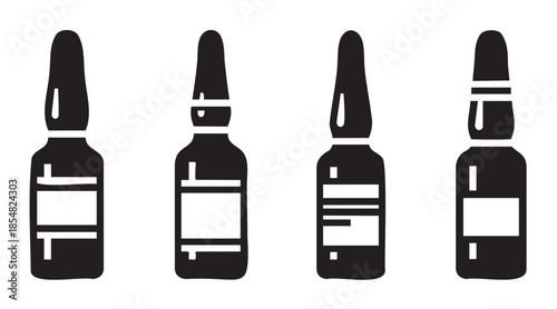 Medical ampoules vector illustration set depicting various pharmaceutical containers for drugs and vaccines, essential for healthcare and laboratory use.