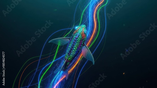 Wallpaper Mural Vibrant Koi Amidst Luminous Currents: An Abstract Aquatic Dance of Light and Color Torontodigital.ca