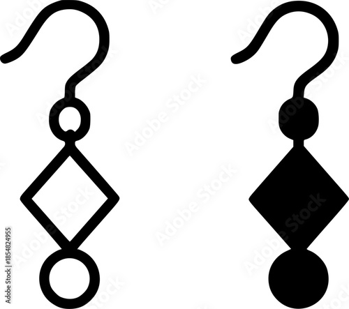 Earring illustration icon, black and white, outline and silhouette versions