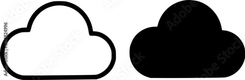 Cloud illustration icon, black and white, outline and silhouette versions