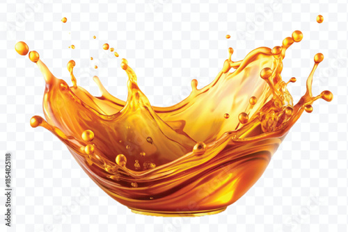 realistic fresh liquid honey or oil splash with drops  in curve style isolated on transparent background