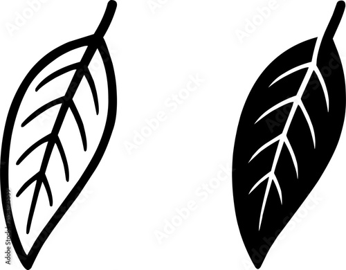 Mango leaf illustration icon, black and white, outline and silhouette versions