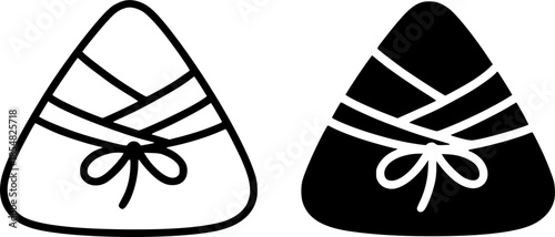 Zongzi illustration icon, black and white, outline and silhouette version