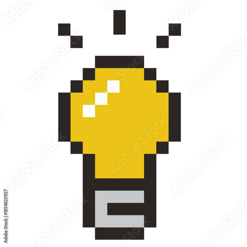 電球のピクセル。8ビットのランプアイコン。ゲームでの発見、ひらめき。pixel Light bulb. 8 bit lamp icon.