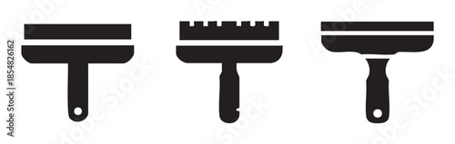 Three different paint brush applicator tools vector icons representing various painting and crafting instruments for artistic and DIY projects.