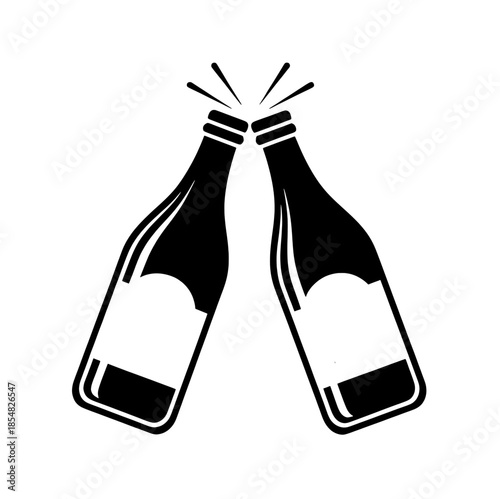 Champagne & Beer bottles clinking illustration -Bottle toast, beer toast, milk toast - symbolizing celebration party and festive moments.