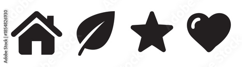 Four distinct black silhouette icons are essential graphic elements for modern digital interfaces and various conceptual representations.