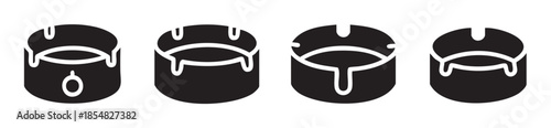 Four minimalist ashtray icons in a simple black and white design, representing smoking accessories or disposal containers for various uses.