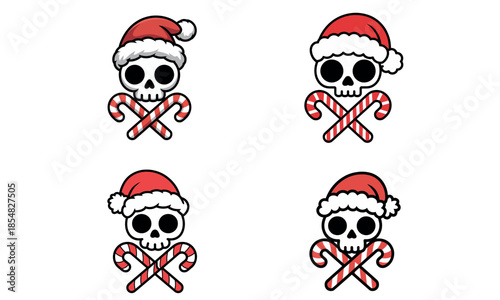Christmas skull with santa hat and candy cane
