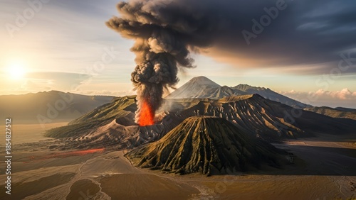 Wallpaper Mural Majestic volcanic eruption paints the skyline with fire and smoke at sunrise Torontodigital.ca