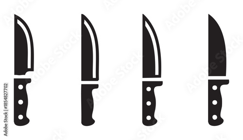 Four different kitchen knives vector icons presented in a clean and minimalist style, suitable for culinary, cooking, or restaurant-related design projects and applications.