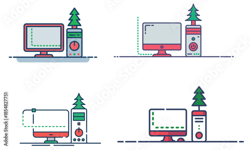 Desktop computer christmas decoration illustration
