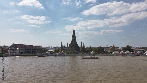 Bangkok, Thailand, 21st December 2025: Aerial shot of Chao Phraya River and Wat Arun temple