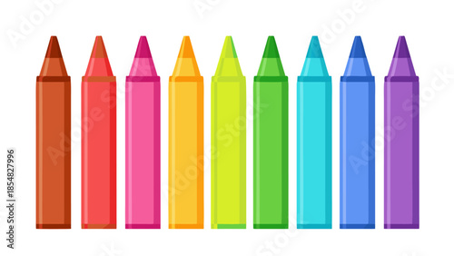 Colorful crayons arranged in a row, a vibrant vector illustration of creativity and art supplies