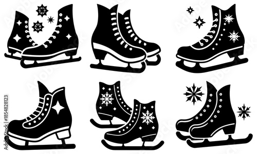 Pair of Ice Skates with Snowflake on White Background skating winter