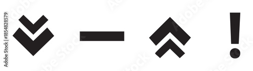 Arrows, dash, and exclamation mark symbols are essential graphic elements for user interface design and digital communication, conveying direction, action, and important alerts.