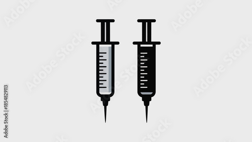 Two Syringes with Different Liquid Levels in Simple Line Art.