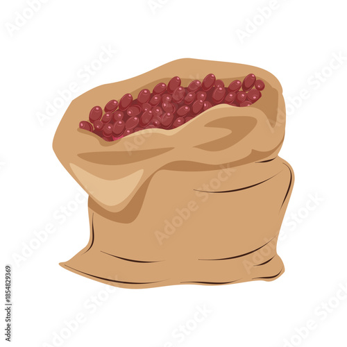 Bag of roasted coffee beans in burlap sack. Hand drawn vector illustration isolated on white, perfect for coffee packaging, branding, cafe design and organic food concepts.

Keywords: