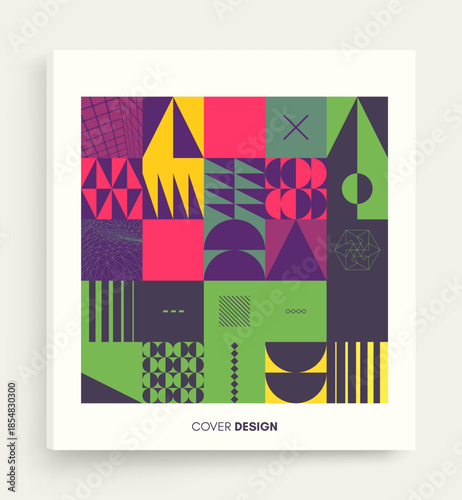 Abstract geometrical pattern. Mosaic. Art composition. Cover design template. Vector illustration for brochure, planner, diary, notebook or notepad.
