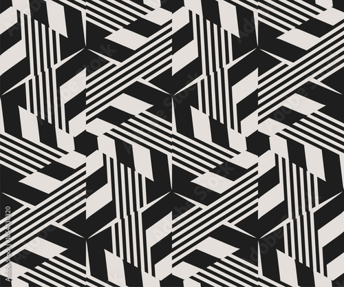 Seamless pattern. Abstract striped background. Black and white design. Vector illustration for textile printing, packaging, wrapper, etc.