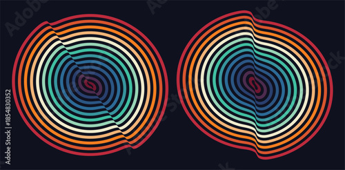 The round element is curved. Abstract melted liquid shape. Dynamic effect. Optic art. 3d vector for brochure, poster, cover, card, presentation, flyer or banner.