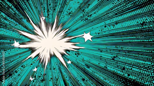 Dynamic Teal Comic Book Explosion Background with Radial Lines