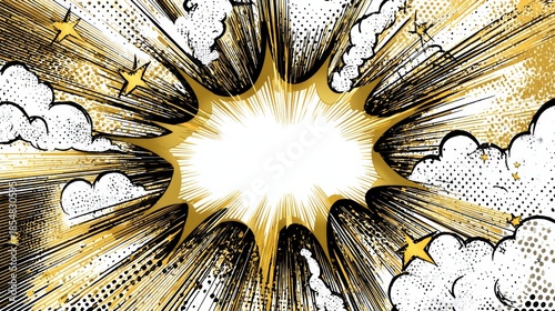 White and Metallic Gold Comic Explosion Bubble