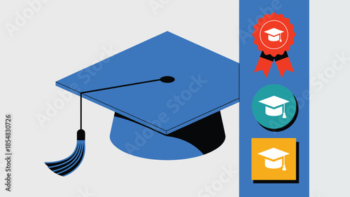 Graduation Cap Icon with Certificates and Diplomas.