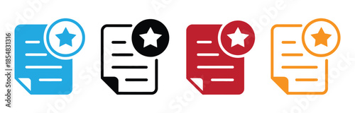 Favorite File Icon Starred Document Symbols in Color Vector Design. favorite file icon - rating document icon. Interface Bookmark Star Document Flat Icon Isolated On White Background.