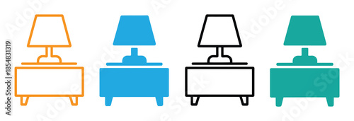Nightstand Icon Set Table Lamp Illustrations Vector Design. Nightstand icon vector. Charming bedside table lamp symbol. vector illustration. Colorful nightstand icons with lamps in modern styles. 
