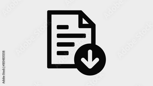 Simple black icon representing a document with a download symbol.