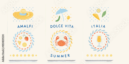 Italian summer icons hats umbrellas citrus and coastal delights