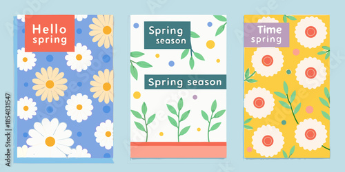 Colorful spring floral banners with text and botanical illustrations