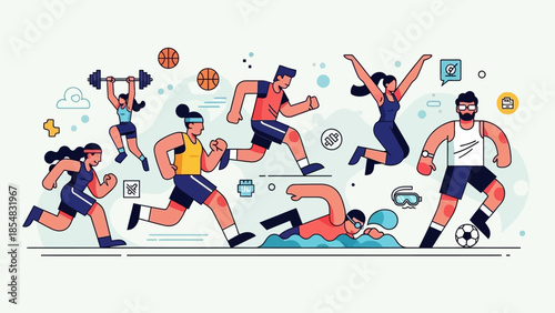 Football and soccer players vector illustration running with ball in action game style