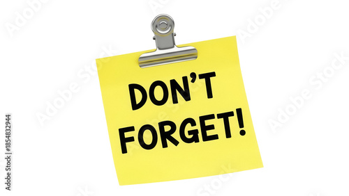 Foto Yellow sticky note with clip isolated PNG, reminder message with don t forget te
