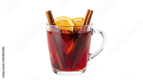 Photos Festive mulled wine in glass isolated PNG, traditional Christmas drink with spic