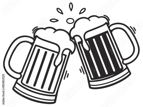 Vintage vector illustration of a cold glass mug of lager beer with foam and a side of popcorn for a pub bar party sign or food icon design