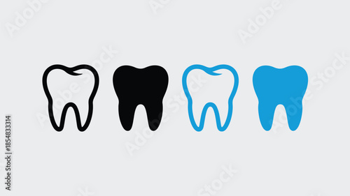 Four teeth icons in different styles and colors.