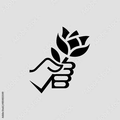 Line Art Hand Holding Wilting Flower Silhouettes Vector
