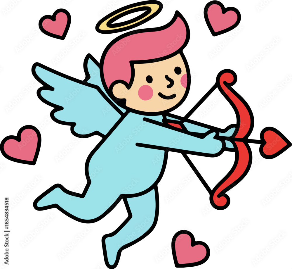 Fototapeta premium Cartoon Cupid Shooting Love Arrow