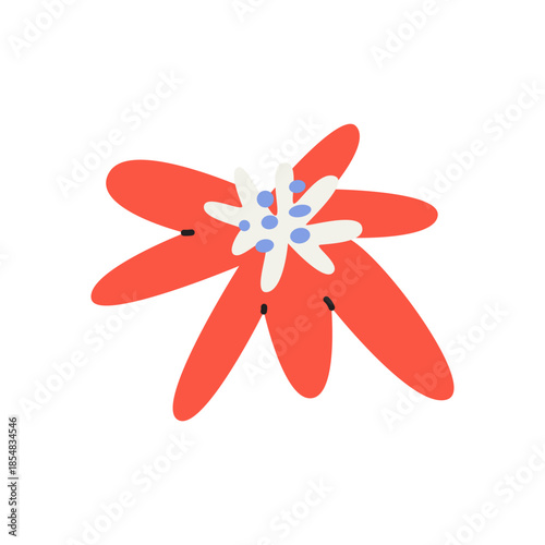 Groovy flower in cartoon retro style. Bright spring plant element and shape. Vector nature illustration for seasonal design and holidays, greeting cards, patches, labels, stamps