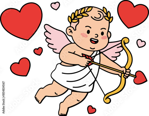 Cute cartoon Cupid with bow
