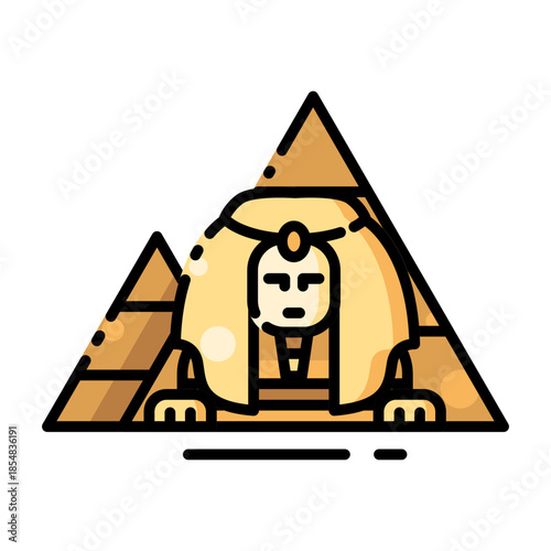 Sphinx and Pyramids Egypt Landmark Icon Vector Illustration