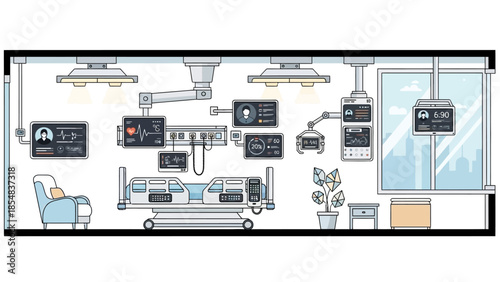 Modern hospital room with advanced medical equipment and technology