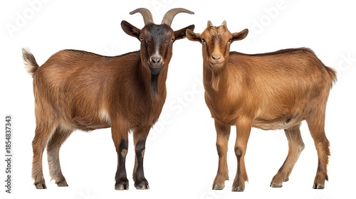 pair of brown goat male and female isolated on white background 