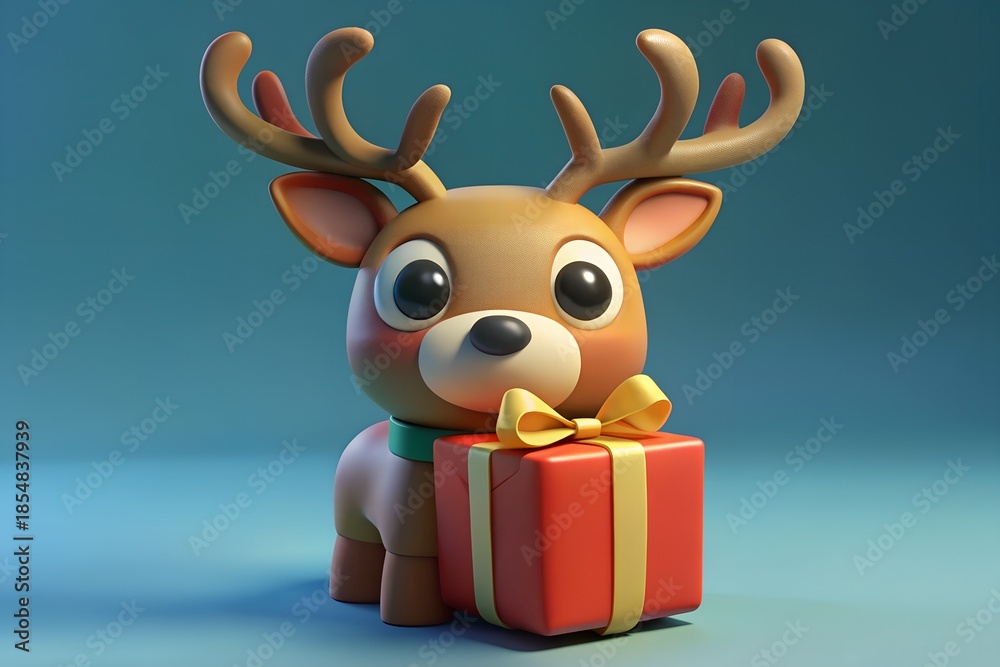 Naklejka premium reindeer with gift box