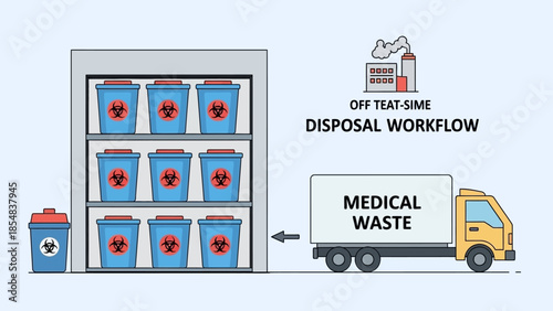 Medical Waste Disposal Workflow with Truck and Containers Illustration