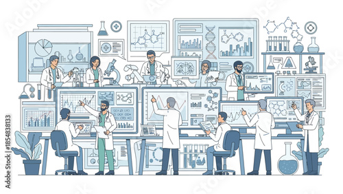 Scientists Collaborating in a High-Tech Laboratory Environment