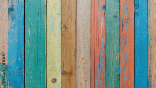 Pastel painted wooden plank background. Multicolor wood plank background. Wood texture with natural pattern.