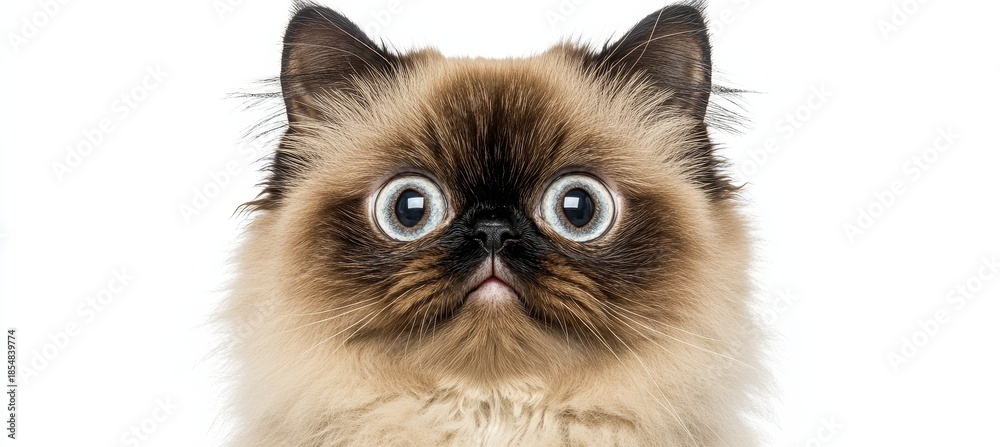 Obraz premium Stunning Himalayan Cat with Beautiful Blue Eyes Posed Gracefully on a Soft White Background
